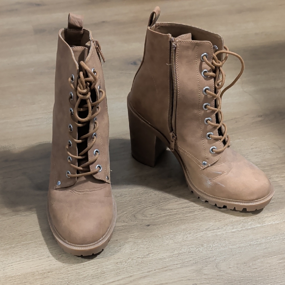 Tan Lace-Up Ankle Boots